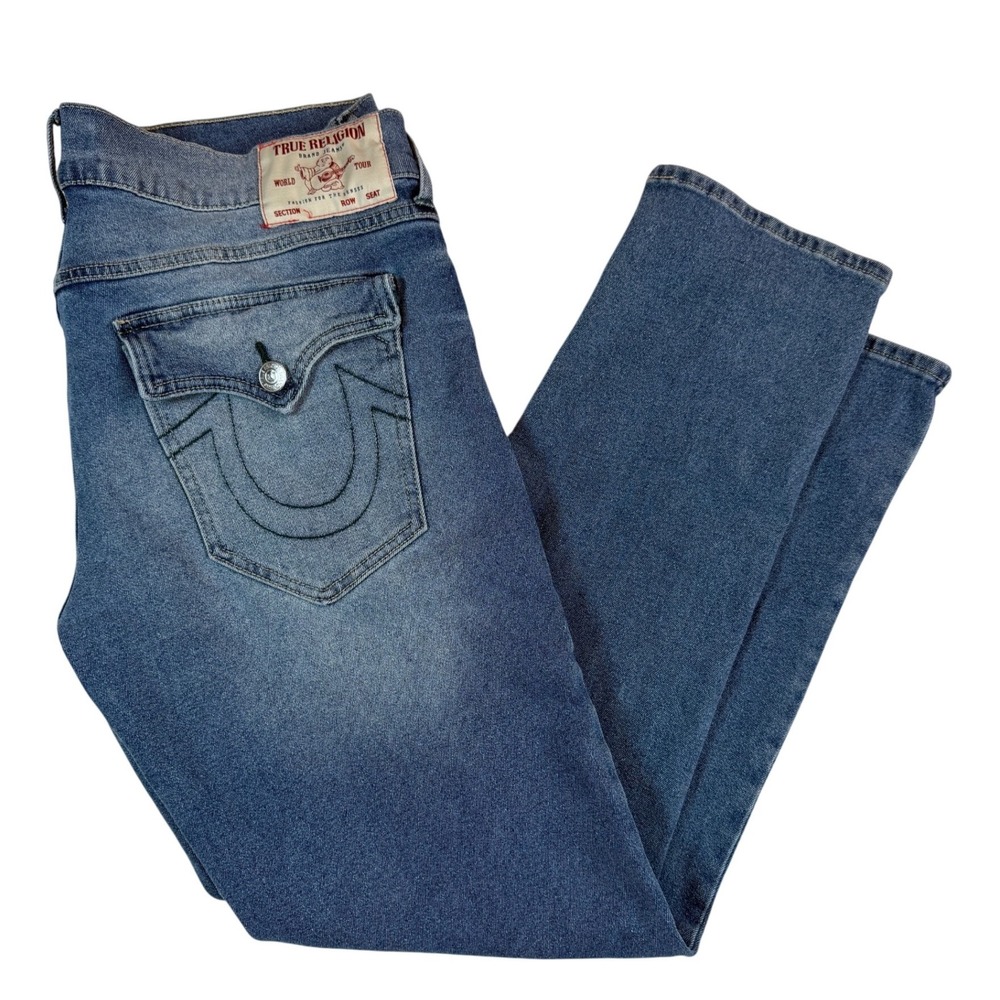 True Religion Geno Relaxed Slim Blue Jeans Mens 36 Medium Wash Stretch Denim - Picture 1 of 9